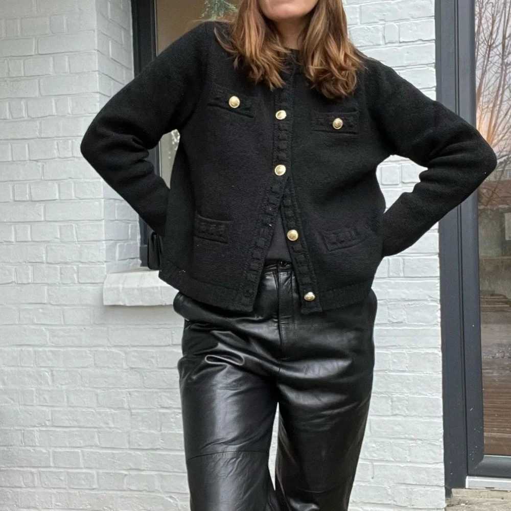 NEW Gold Button Knit Sweater Cardigan Jacket - Black